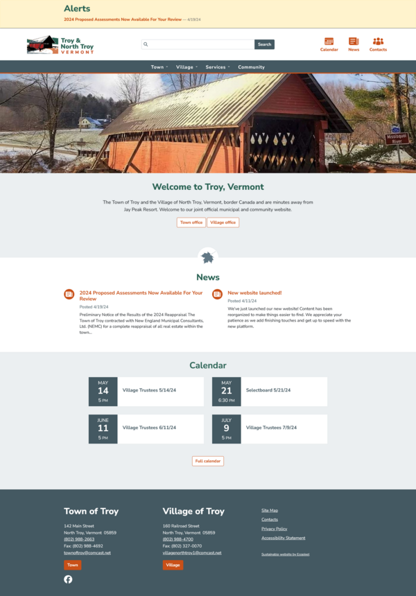screenshot of the Town and Village of Troy website home page