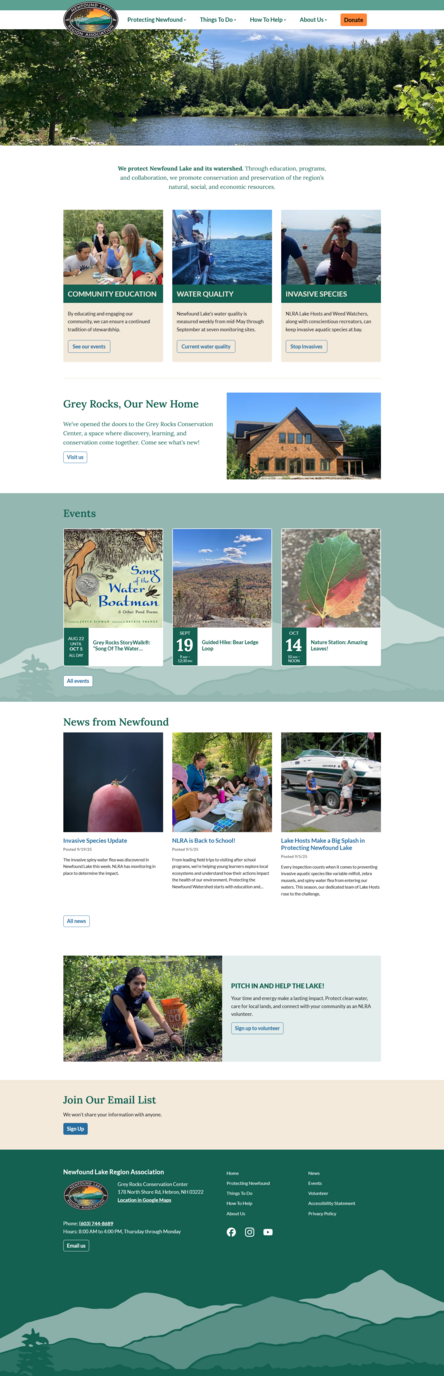 Screenshot of Newfound Lake Region Association Home Page
